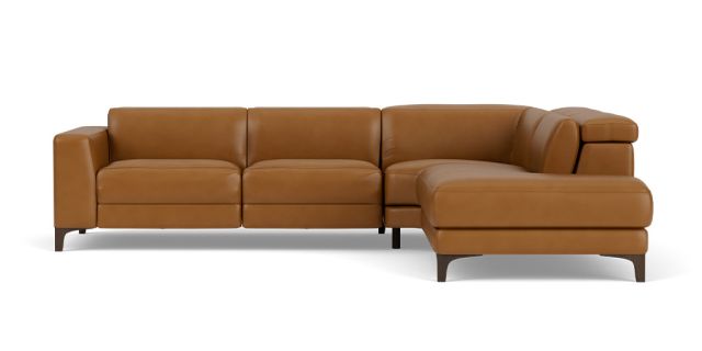 Cameo 2.5 Seat Corner Modular With Electric Recliner And Electric Headrest + Right Facing Terminal With Adjustable Headrests in Blue Fabric