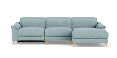 Mirow 3 seat electric recliner with electric headrest & right facing chaise in friday fabric ocean | Plush