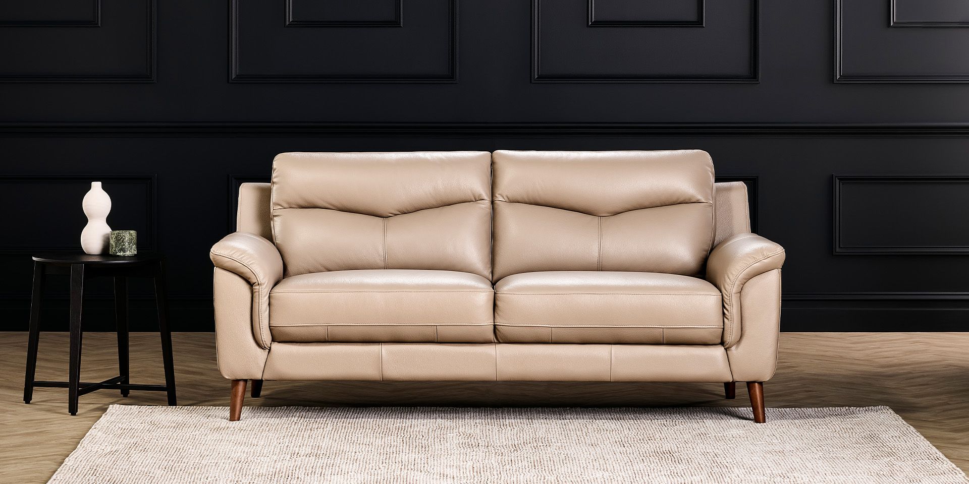 Plush tan discount leather sofa