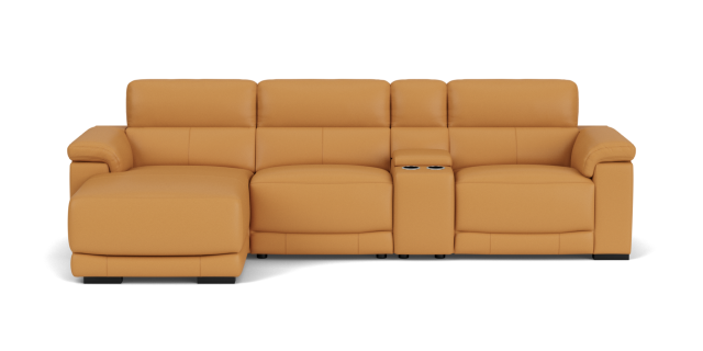 Flyn 3 seat electric recliner with electric headrest, console & left facing chaise