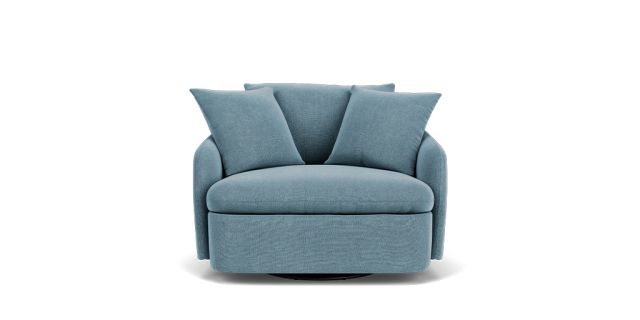 Nappa swivel armchair in oregon fabric periwinkle