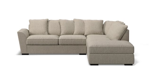 Edinburgh 6 seat corner modular with right arm facing ottoman & scatter back cushions | Plush