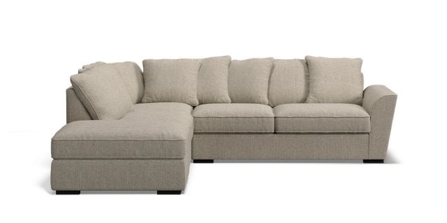 Edinburgh 6 seat corner modular with left arm facing ottoman & scatter back cushions | Plush