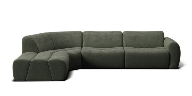 Elio 5 seat corner modular with left facing ottoman | Plush