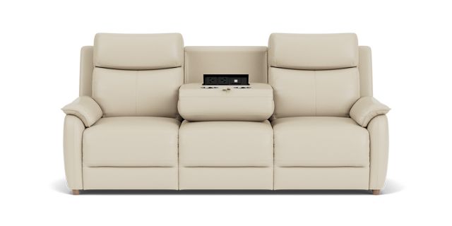 Oliver 3 seat electric recliner + electric headrest + drop down table in Oslo Leather Buff Beige